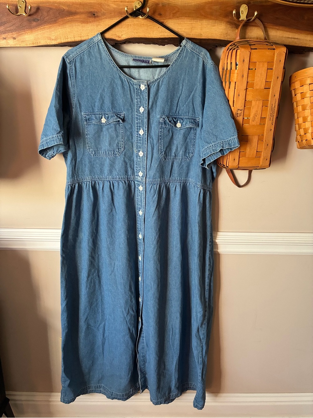 Vintage Y2K Erika Denim Cottagecore Midi Dress 1X XL Flower Buttons